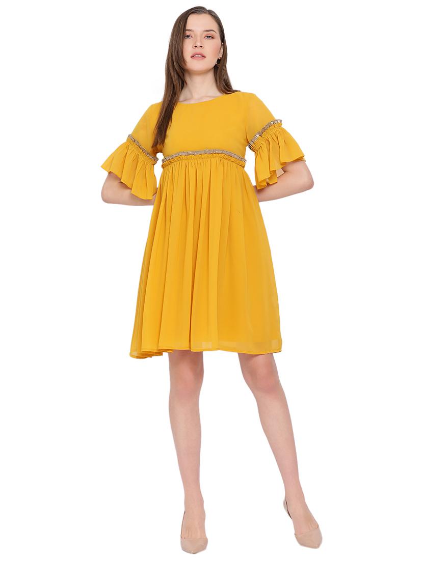 bell sleeved solid flared dress - 17843669 - Standard Image - 3