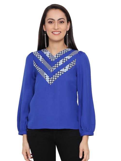 v-neck contrast detail top - 17843678 - Standard Image - 0