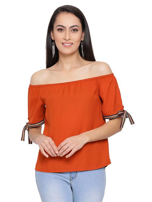 off shoulder tie knot sleeved top - 17843683 - Standard Image - 0