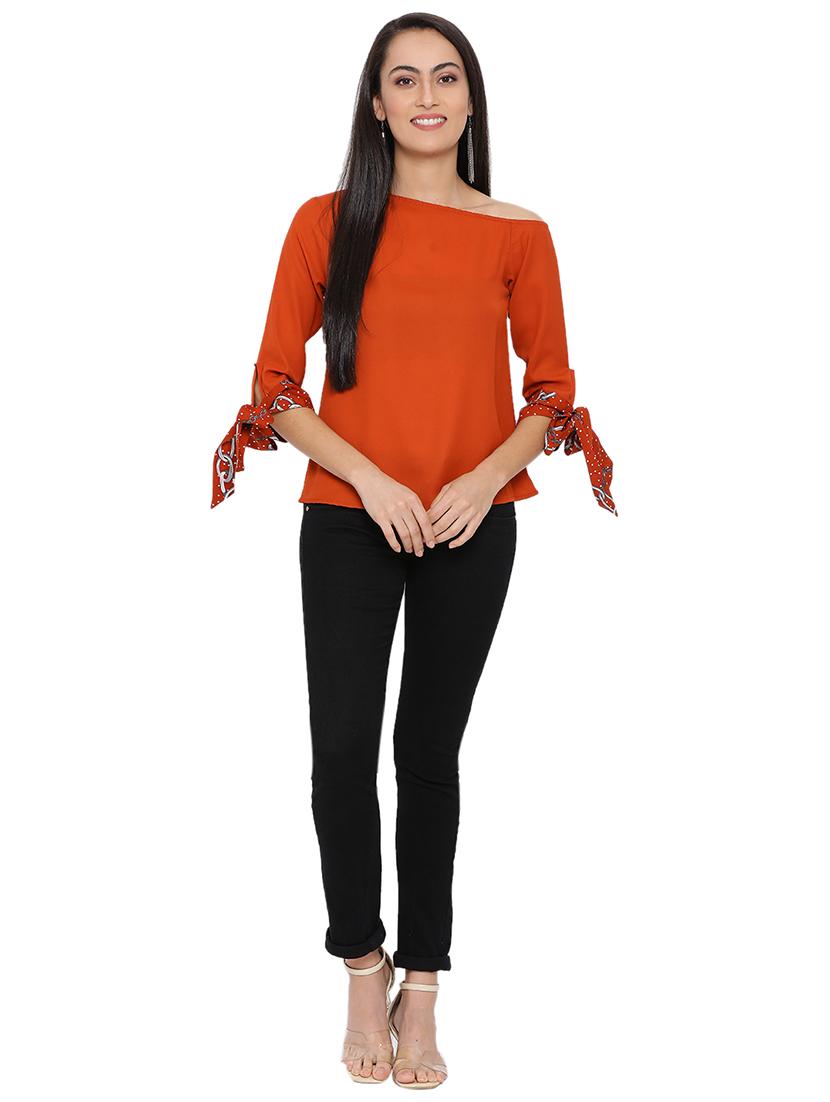 tie knot sleeved solid top - 17843687 - Standard Image - 3