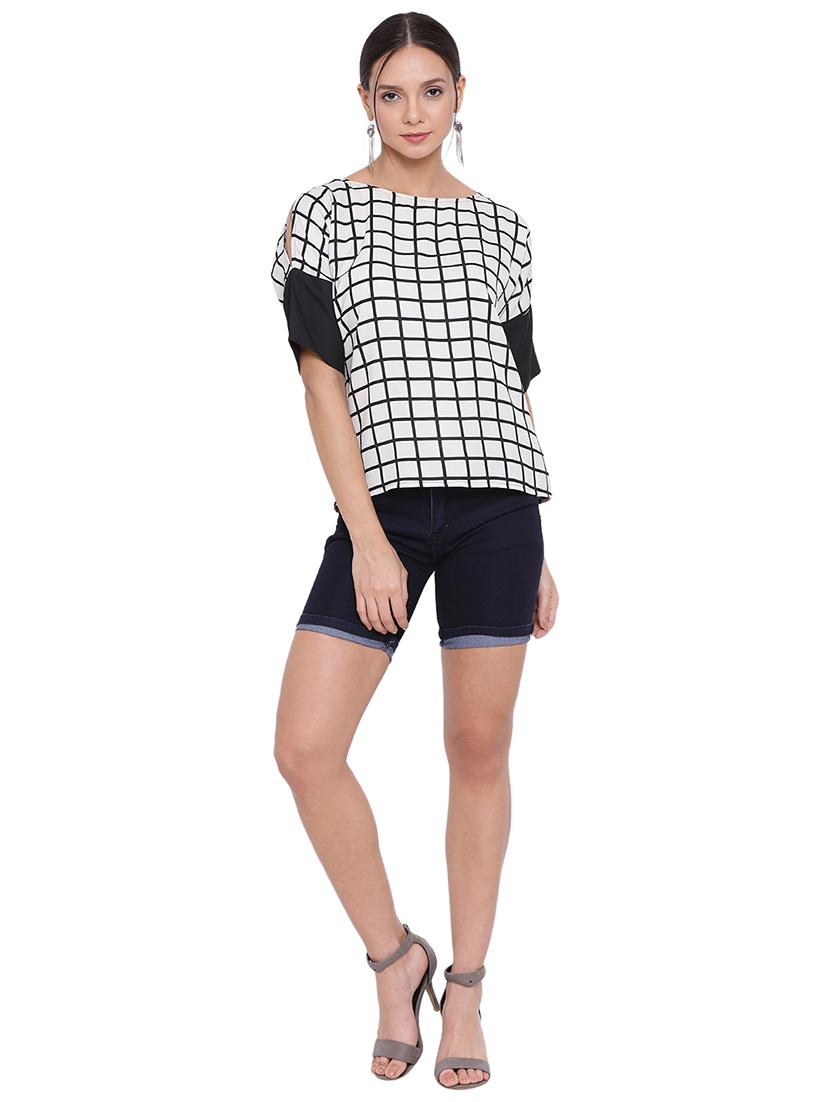 slit sleeved checkered top - 17843689 - Standard Image - 3