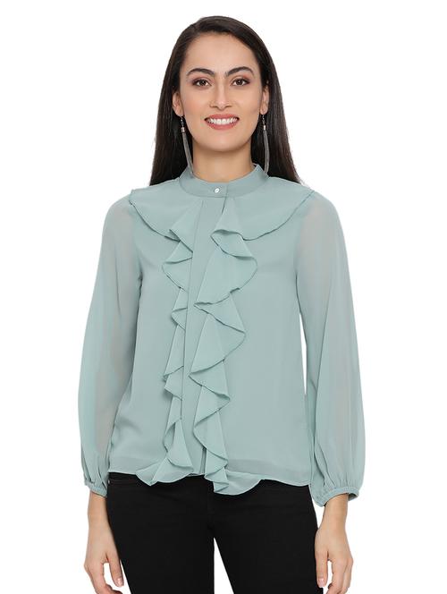 mandarin neck ruffled top  - 17843691 -  Standard Image - 0