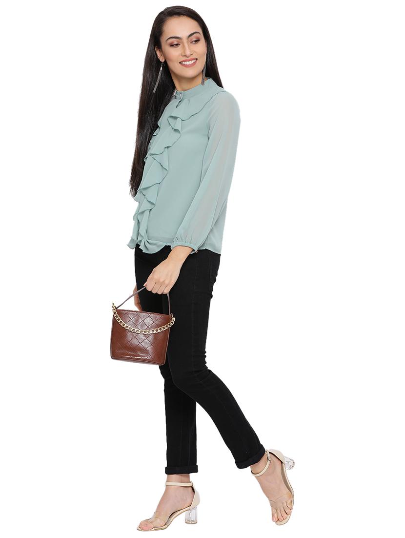 mandarin neck ruffled top - 17843691 - Standard Image - 3