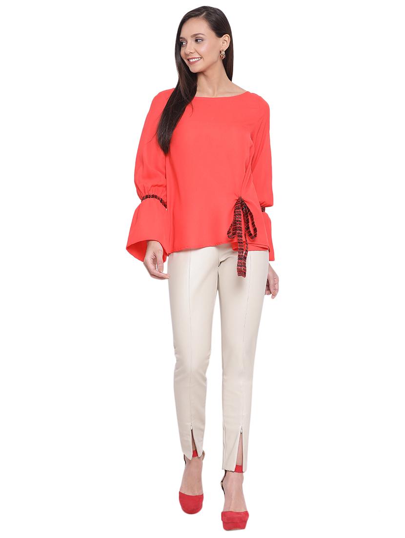 tie front bell sleeved top - 17843697 - Standard Image - 3