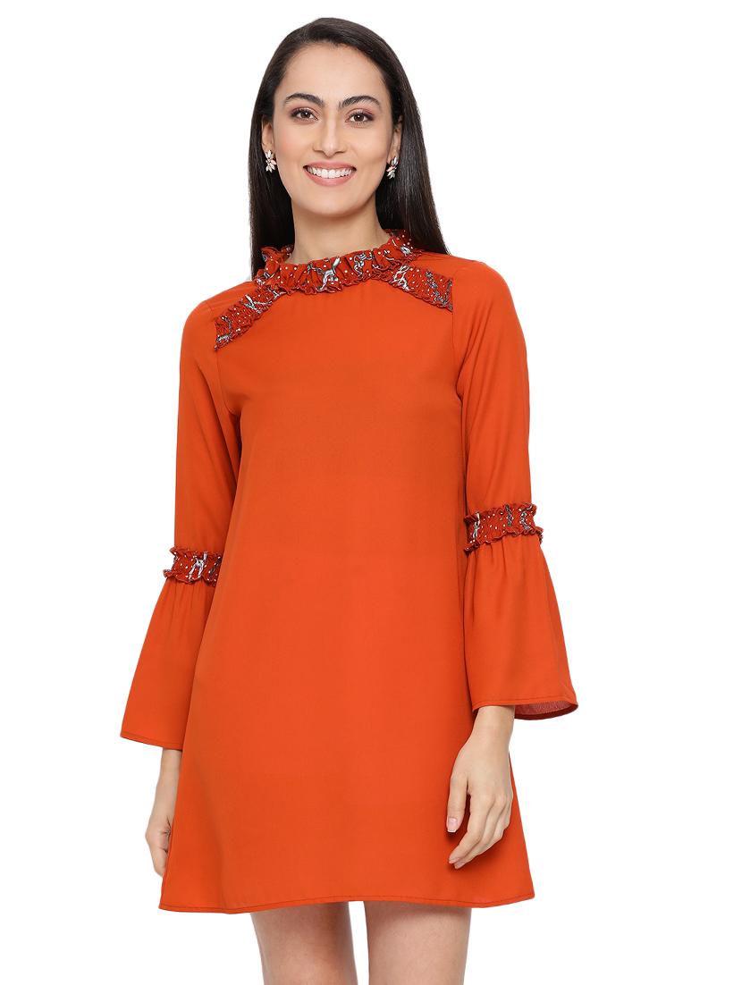bell sleeved solid a-line dress - 17843712 -  Zoom Image - 0
