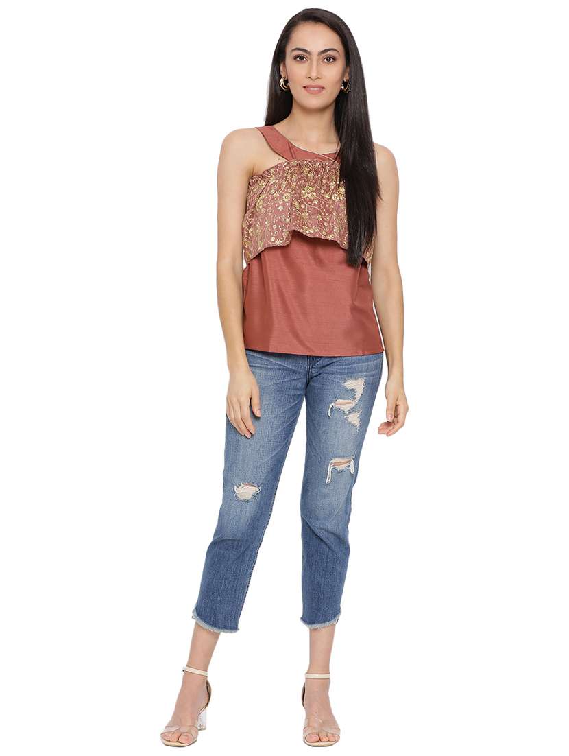 round neck embellished layered top - 17843719 - Standard Image - 3