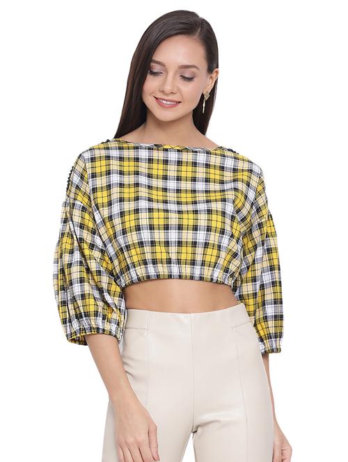 boat neck checkered top - 17843721 - Standard Image - 0