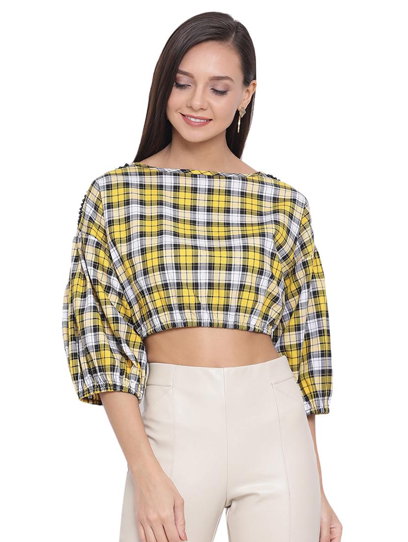 boat neck checkered top - 17843721 - Zoom Image - 0