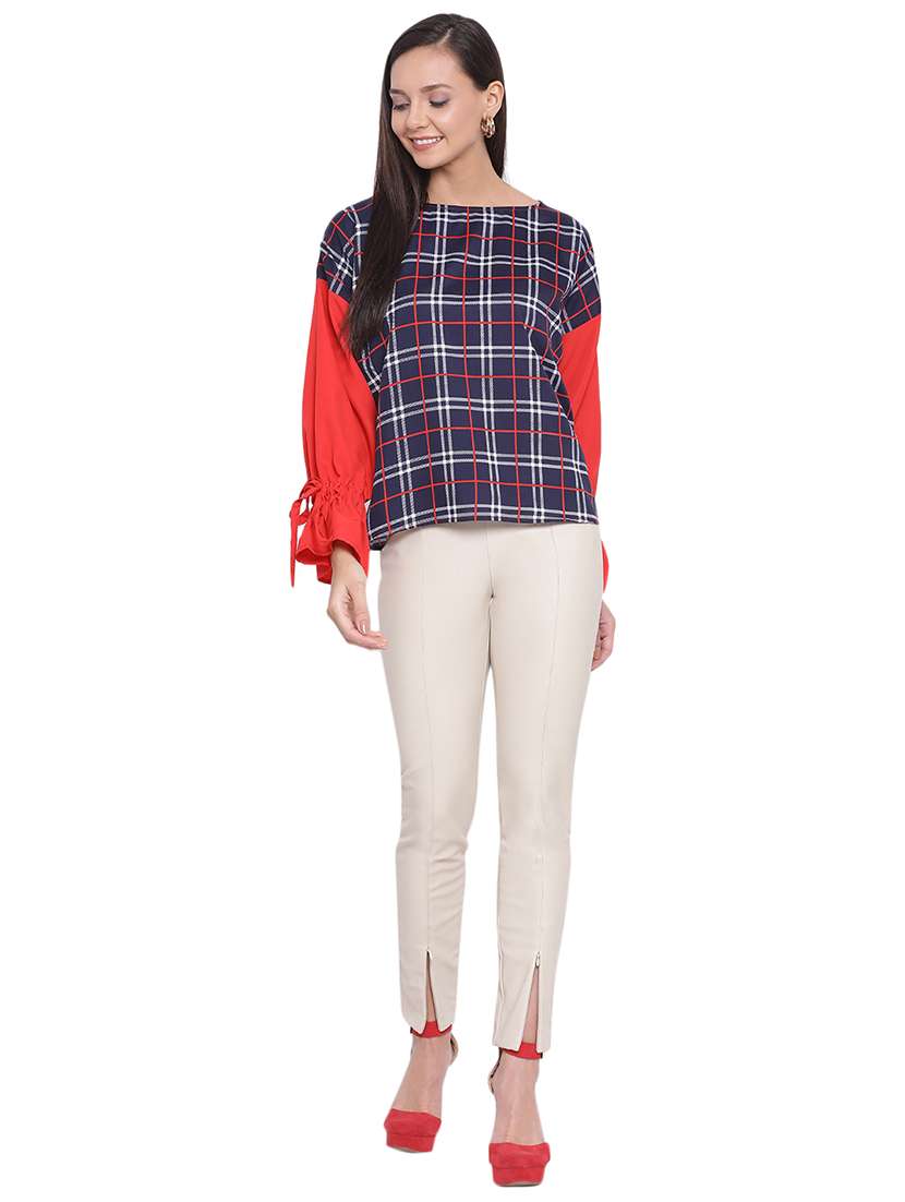 bell sleeved checkered top - 17843722 - Standard Image - 3