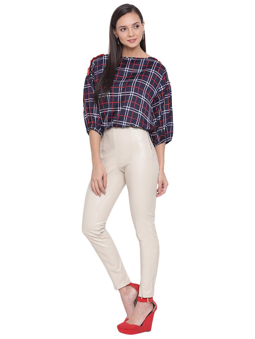 boat neck checkered top - 17843723 - Standard Image - 3