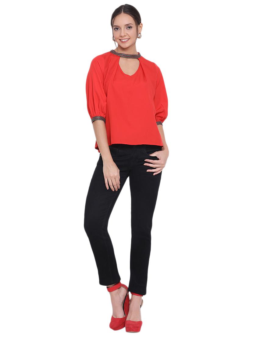 contrast detail choker neck top - 17843729 - Standard Image - 3