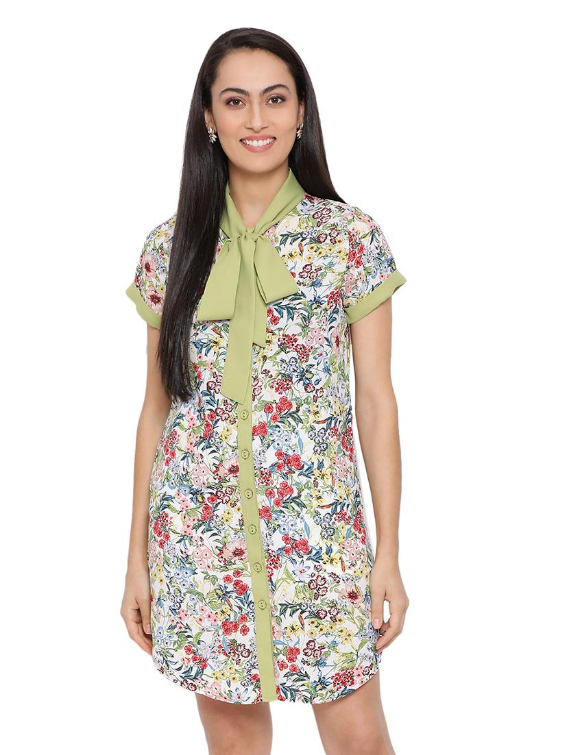 tie up neck floral shift dress - 17843734 - Zoom Image - 0