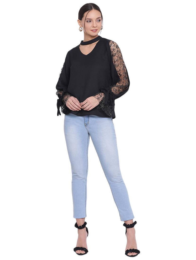 tie knot sleeved solid top - 17843740 - Standard Image - 3