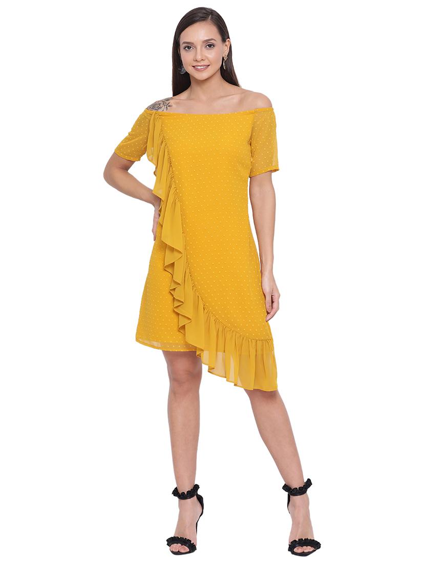 off shoulder dobby a-line dress - 17843758 -  Zoom Image - 0