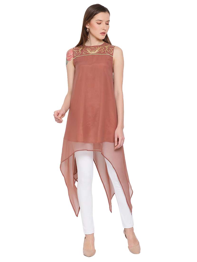round neck asymmetric hem tunic