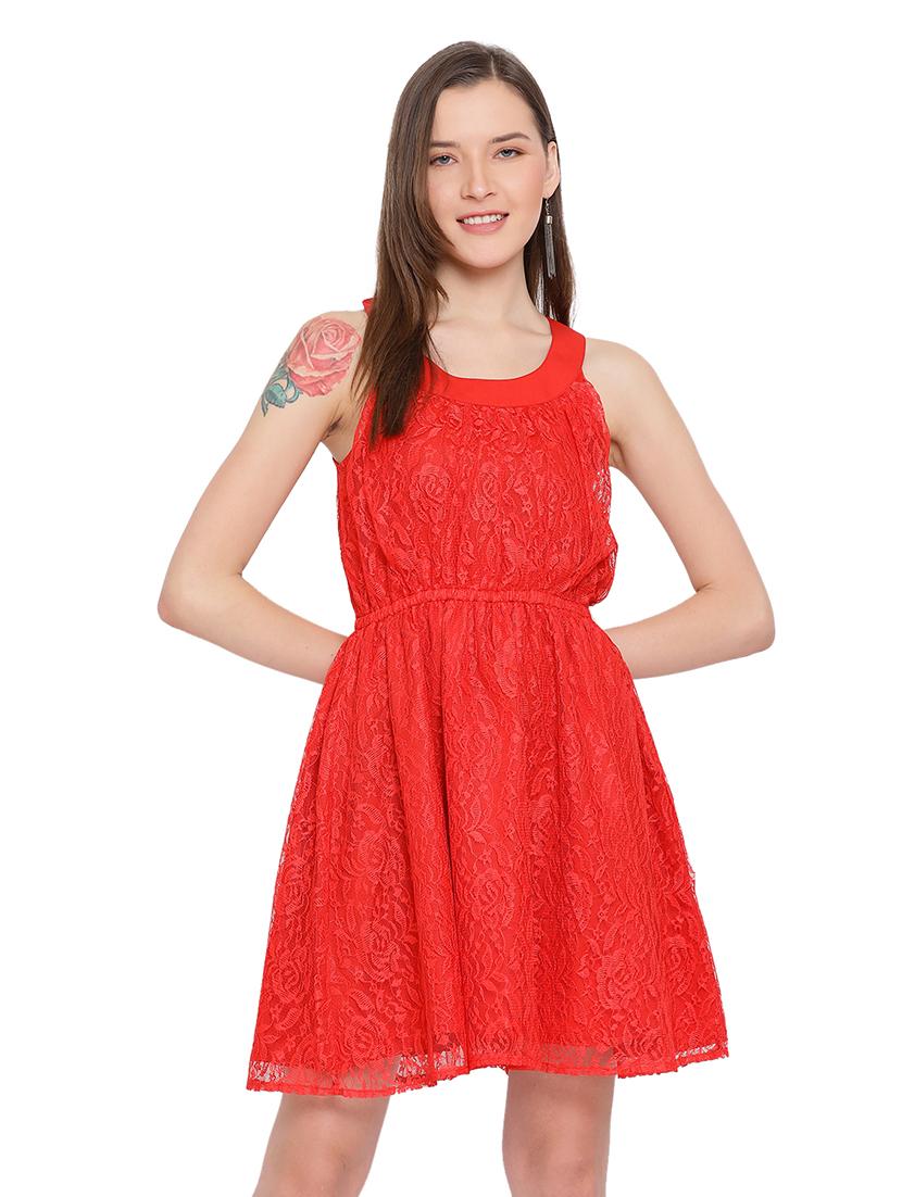 round neck laced blouson dress - 17843773 -  Zoom Image - 0