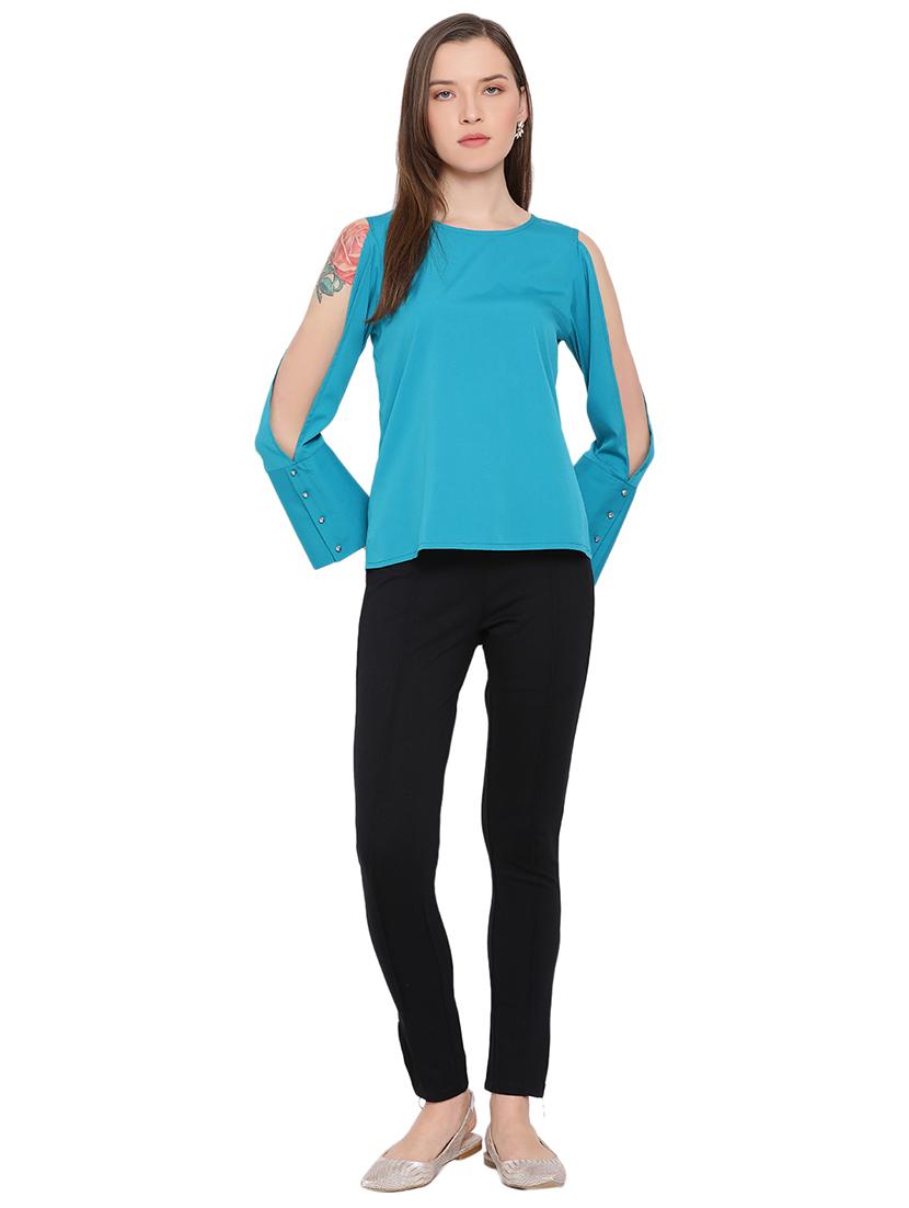 cold shoulder solid top - 17843779 - Standard Image - 3