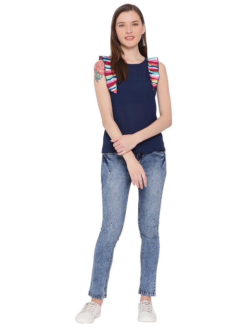 frill detail round neck top - 17843780 - Standard Image - 3