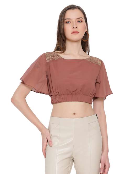 women's crop round neck top - 17843783 -  Standard Image - 0