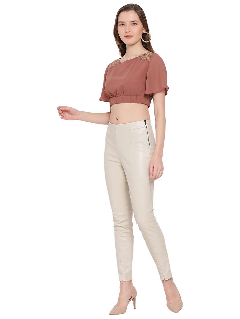 women's crop round neck top - 17843783 - Standard Image - 3