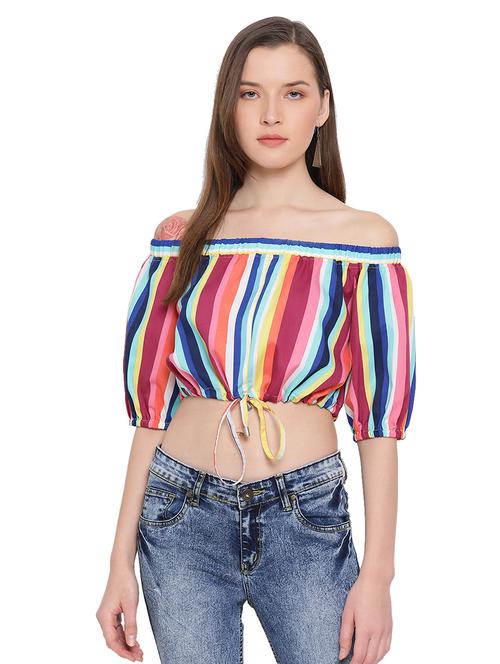off shoulder striped top - 17843790 - Standard Image - 0