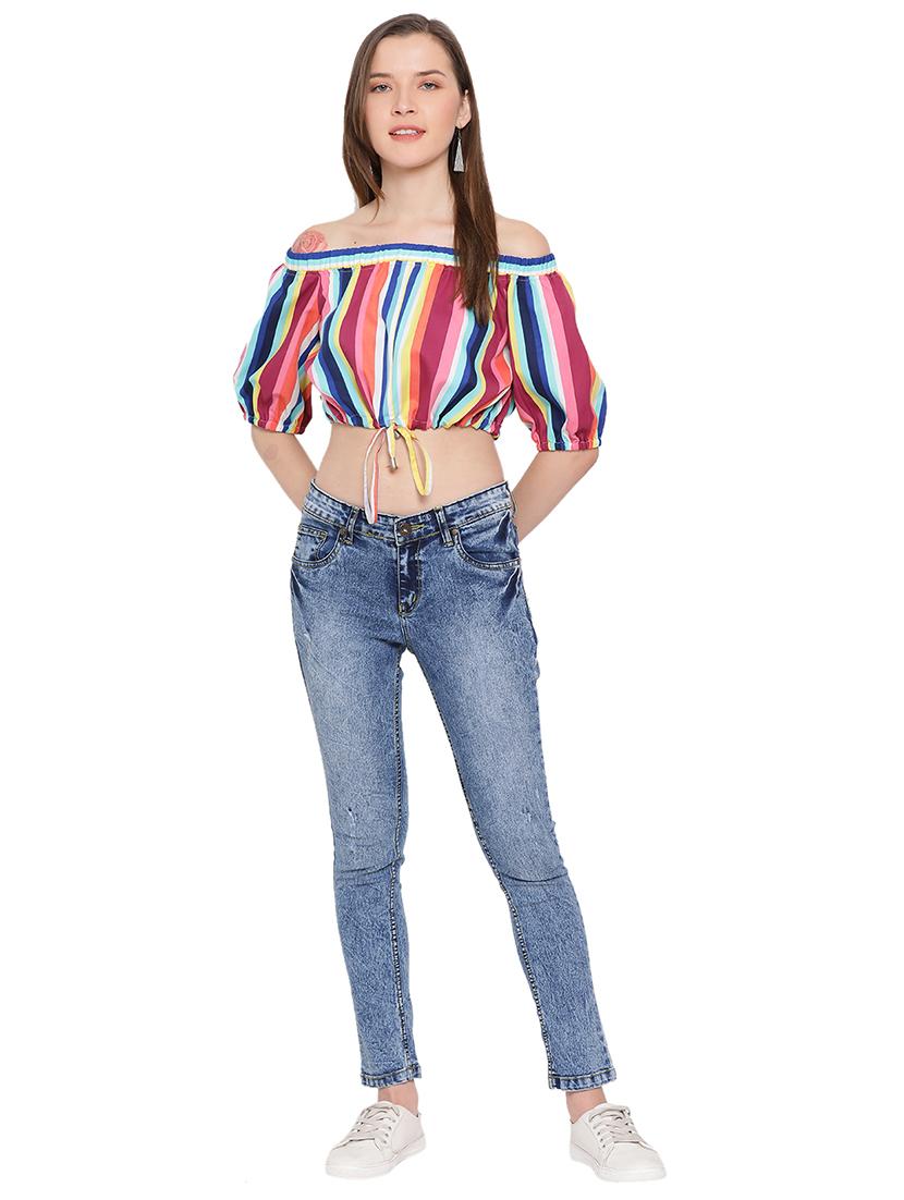 off shoulder striped top - 17843790 - Standard Image - 3