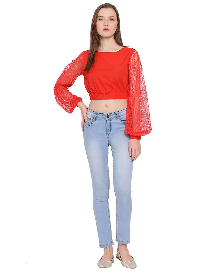 women's crop round neck top - 17843795 - Standard Image - 3