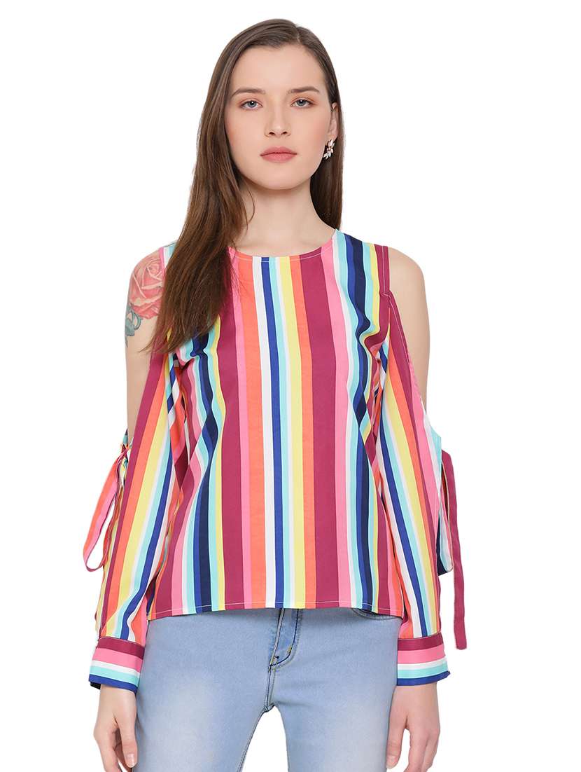 cold shoulder striped top - 17843797 - Zoom Image - 0
