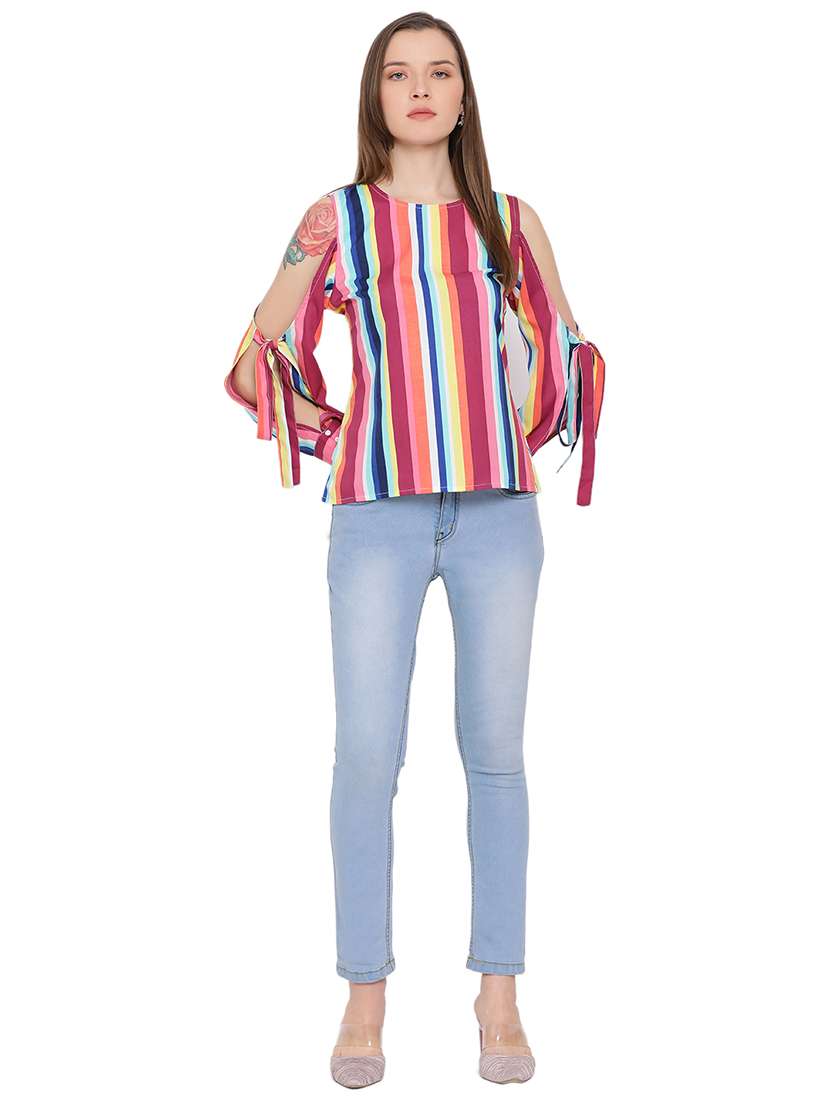 cold shoulder striped top - 17843797 - Standard Image - 3
