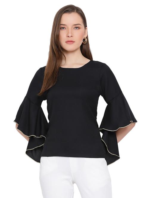 contrast piped bell sleeved top - 17843802 - Standard Image - 0