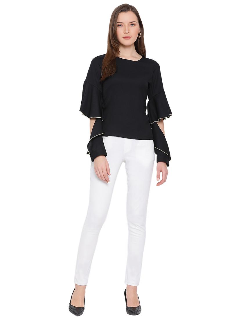 contrast piped bell sleeved top - 17843802 - Standard Image - 3