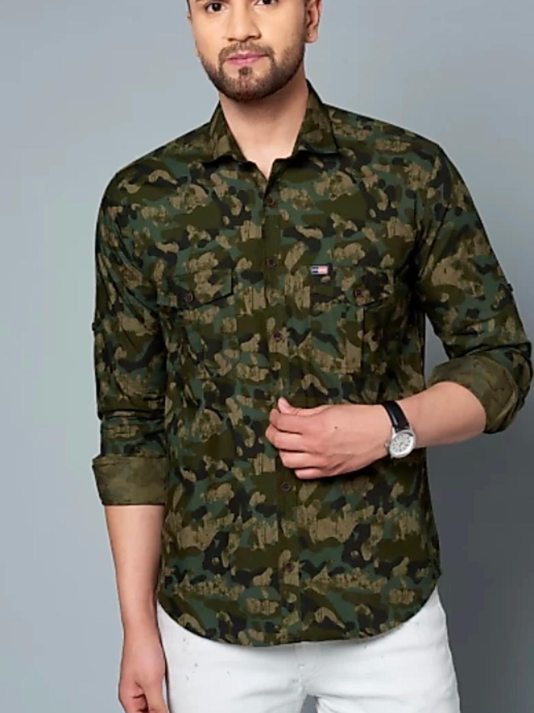 green printed cotton blend shirt  - 17844126 -  Zoom Image - 0
