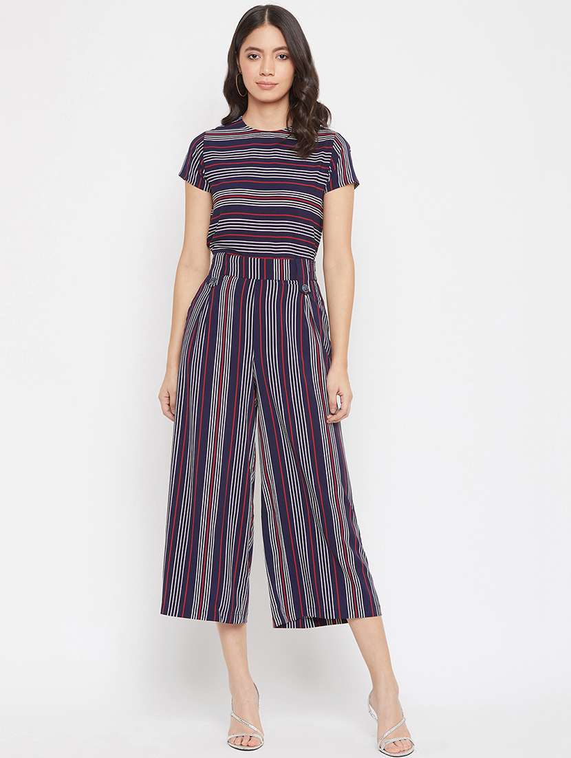 round neck striped top with palazzo set - 17844304 - Zoom Image - 0