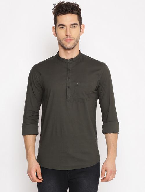 olive green solid short kurta - 17844342 - Standard Image - 0