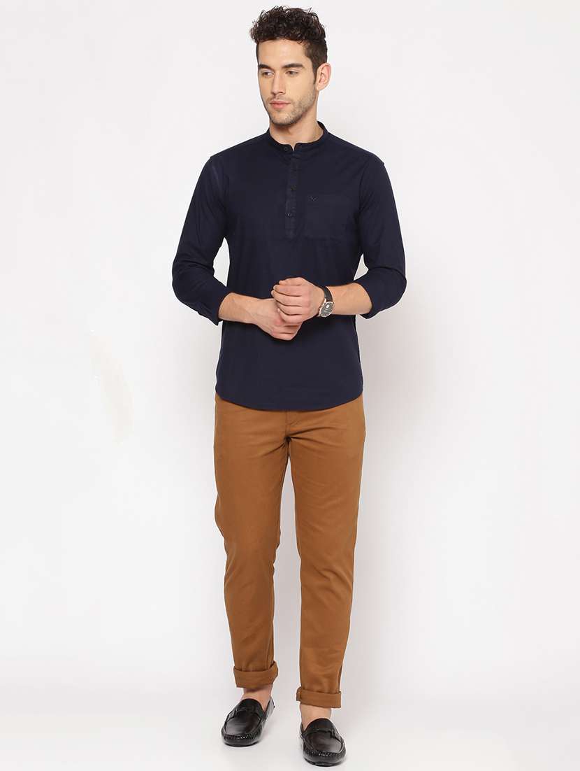 navy blue solid short kurta - 17844343 -  Standard Image - 3