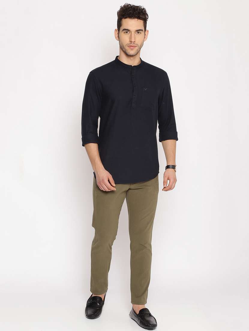 navy blue solid short kurta - 17844344 - Standard Image - 3