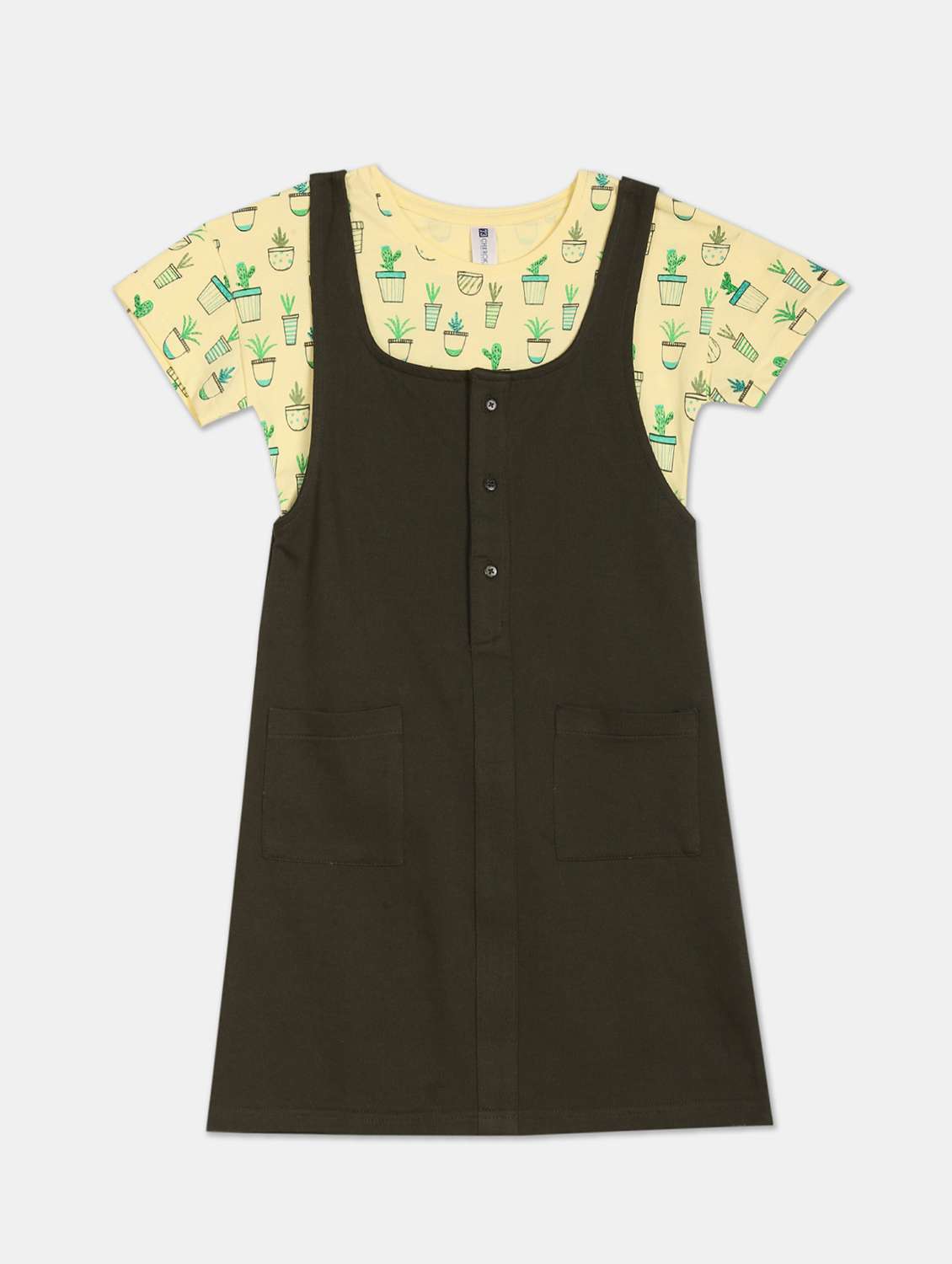 black printed dungaree dress