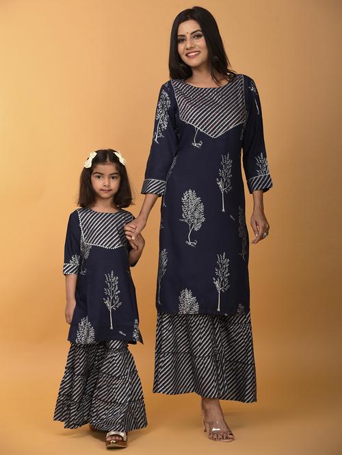navy rayon kurta sharara set suit set - 17846594 -  Standard Image - 0