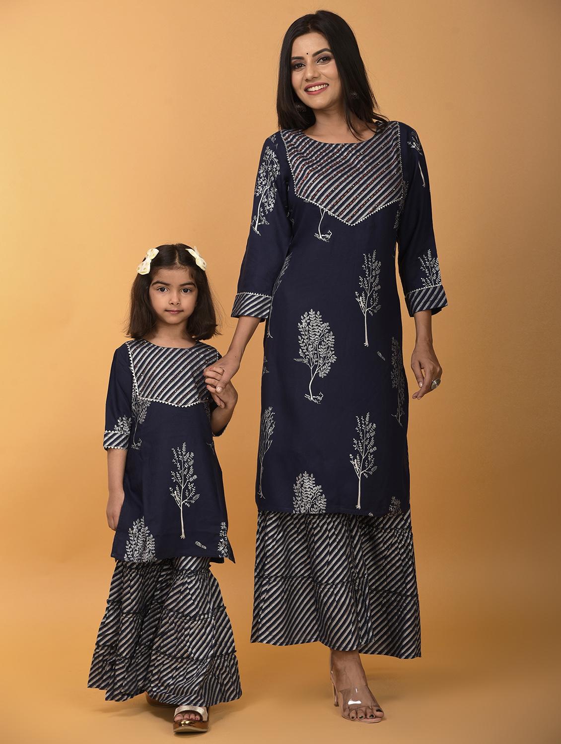 navy rayon kurta sharara set suit set - 17846594 -  Zoom Image - 0