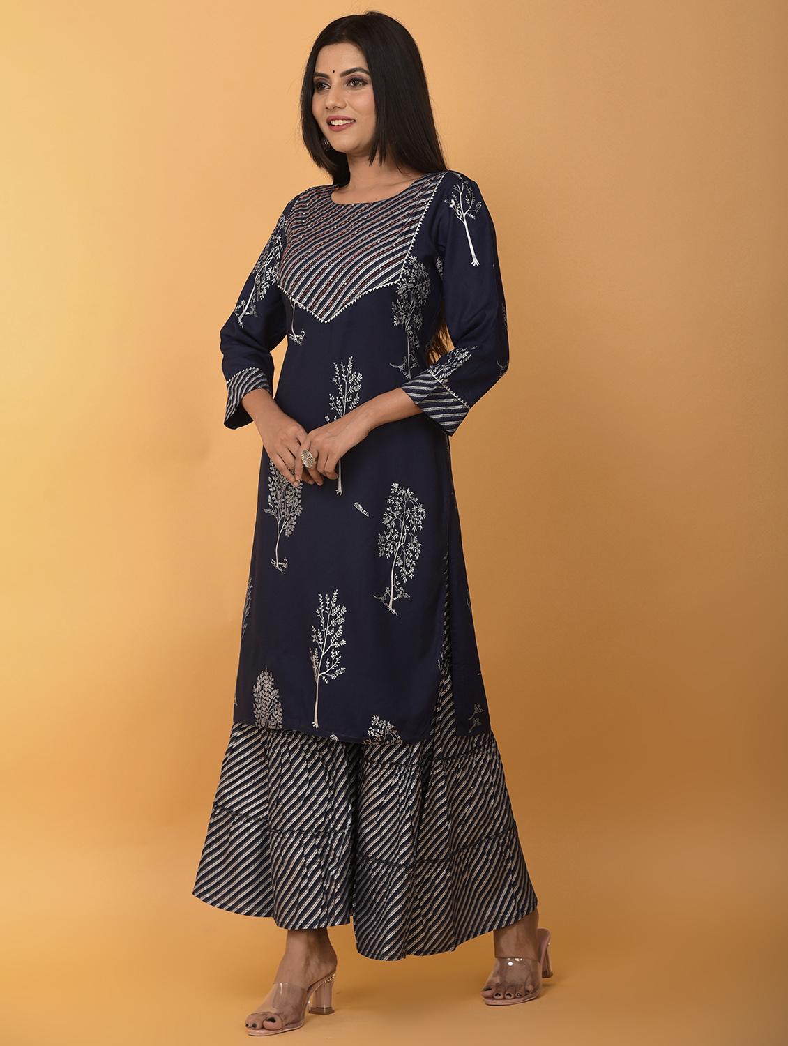 navy rayon kurta sharara set suit set - 17846594 - Standard Image - 3