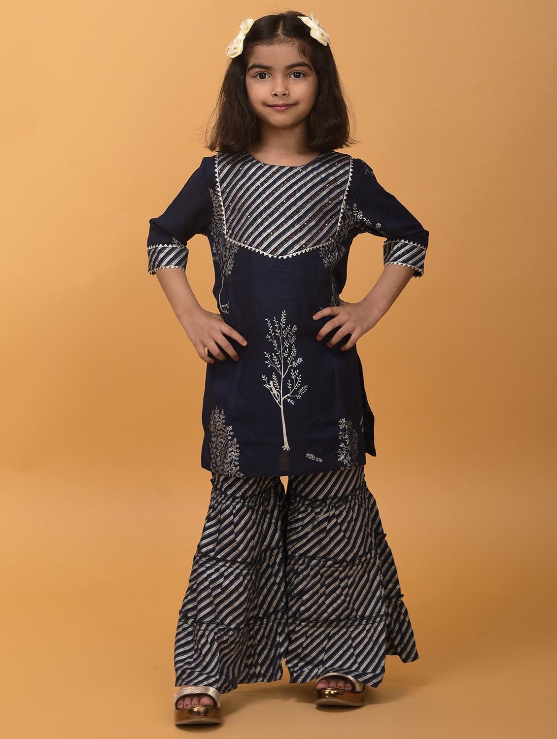navy rayon kurta sharara set suit set - 17846594 - Standard Image - 5