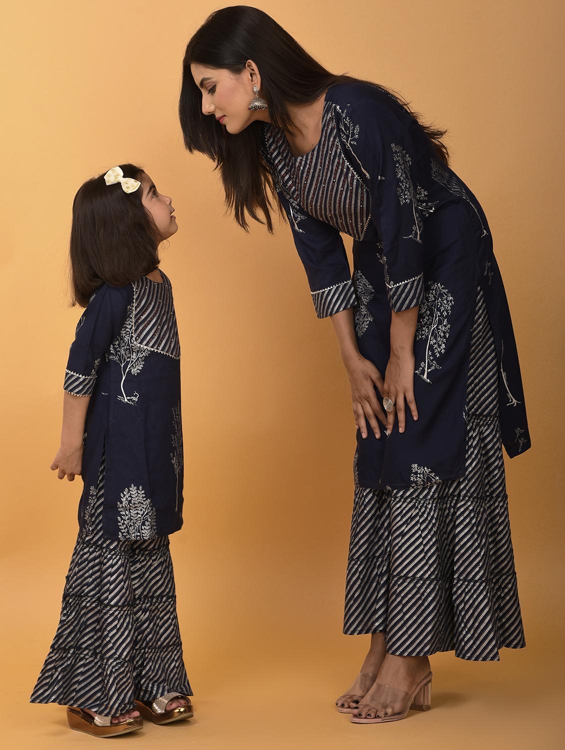 navy rayon kurta sharara set suit set - 17846594 - Standard Image - 8
