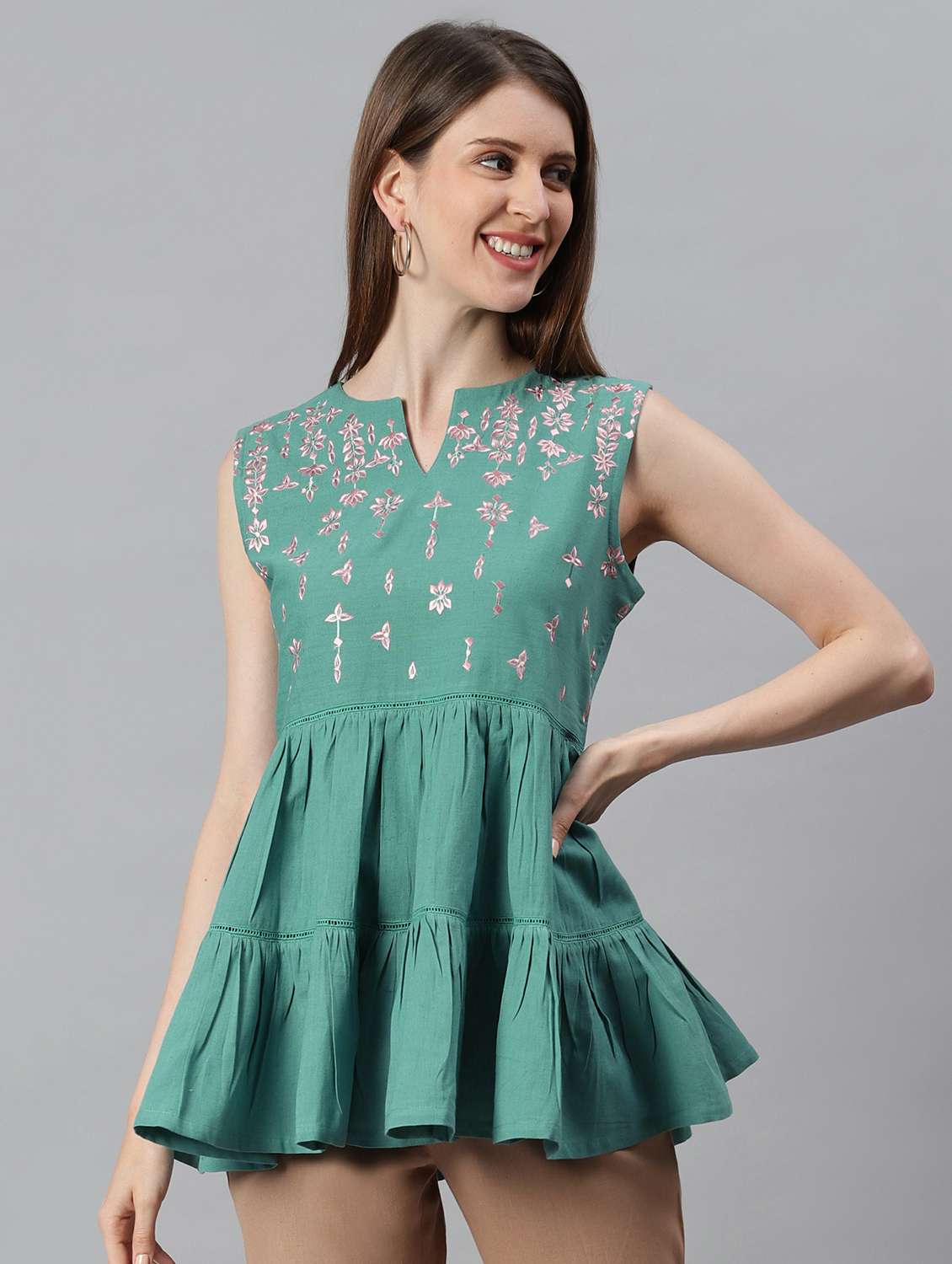 women's peplum notch neck top