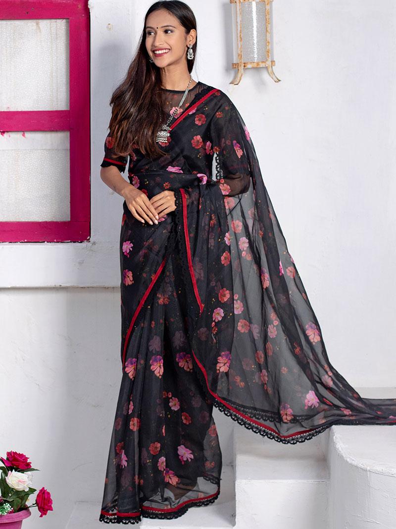 designer black color saree. fabric of - 17846734 - Zoom Image - 0