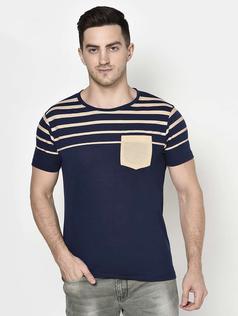 navy blue striped pocket t-shirt