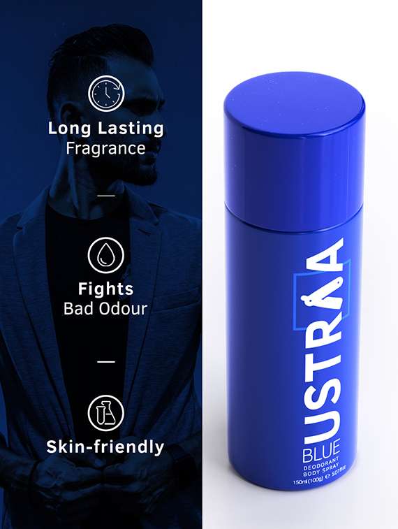 Ustraa Blue Deodorant   150 Ml, Face Wash Oily Skin   200 G & De Tan Face Scrub   100g