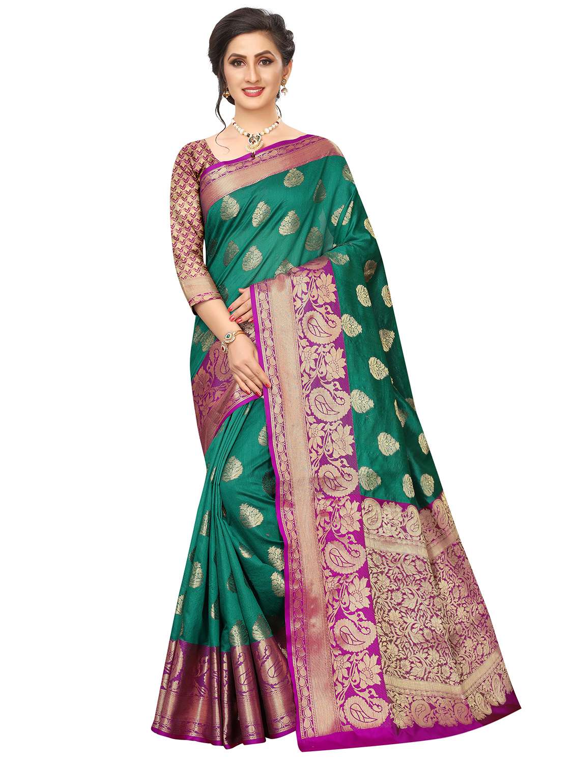 women's self design mint colored saree