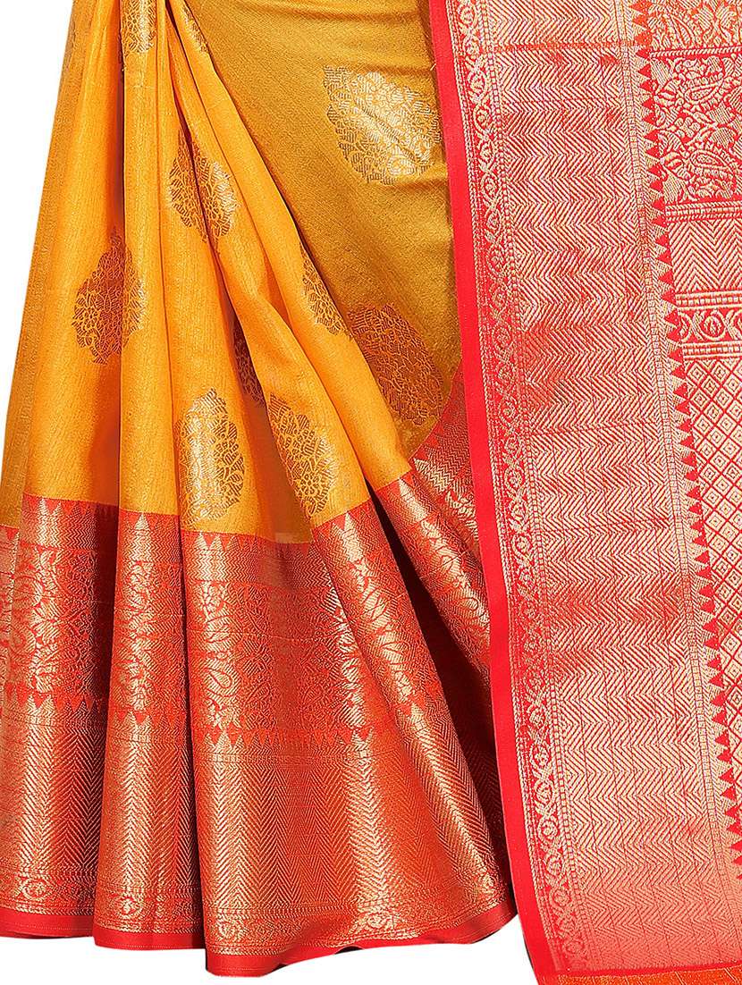 Women's Self Design Yellow Colored Saree With Blouse - 17847614 -  Standard Image - 3