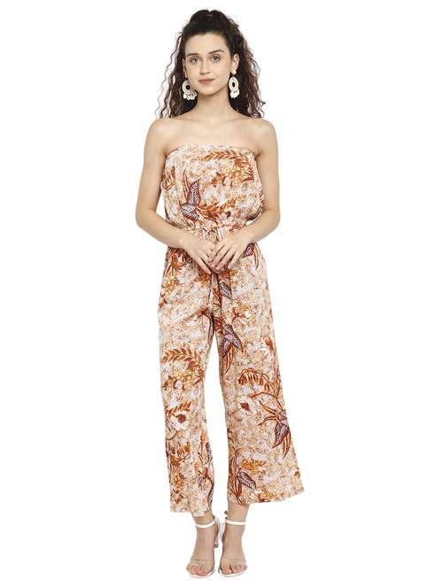 drawstring waist printed tube full leg jumpsuit - 17851669 - Standard Image - 0