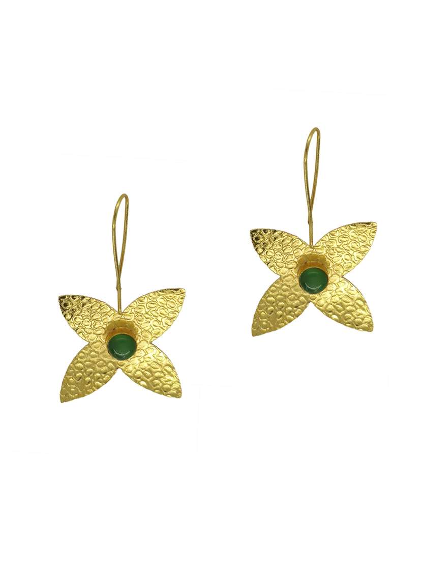 green brass drop earring